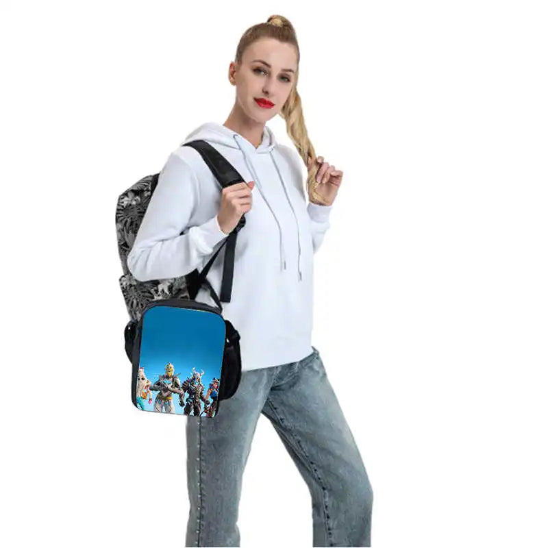 Lunch Bags for Children, Cartoon Fortnite School Picnic Bags for Girls and Boys, Kids Insulated Cooler Lunch Bags Portable Lightweight