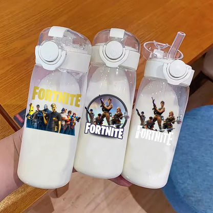 Vaso con pajita Fortnite de 400ML y 18CM para adultos, niños y niñas, vaso de agua bonito de dibujos animados para estudiantes, botella de agua resistente a caídas, regalo portátil