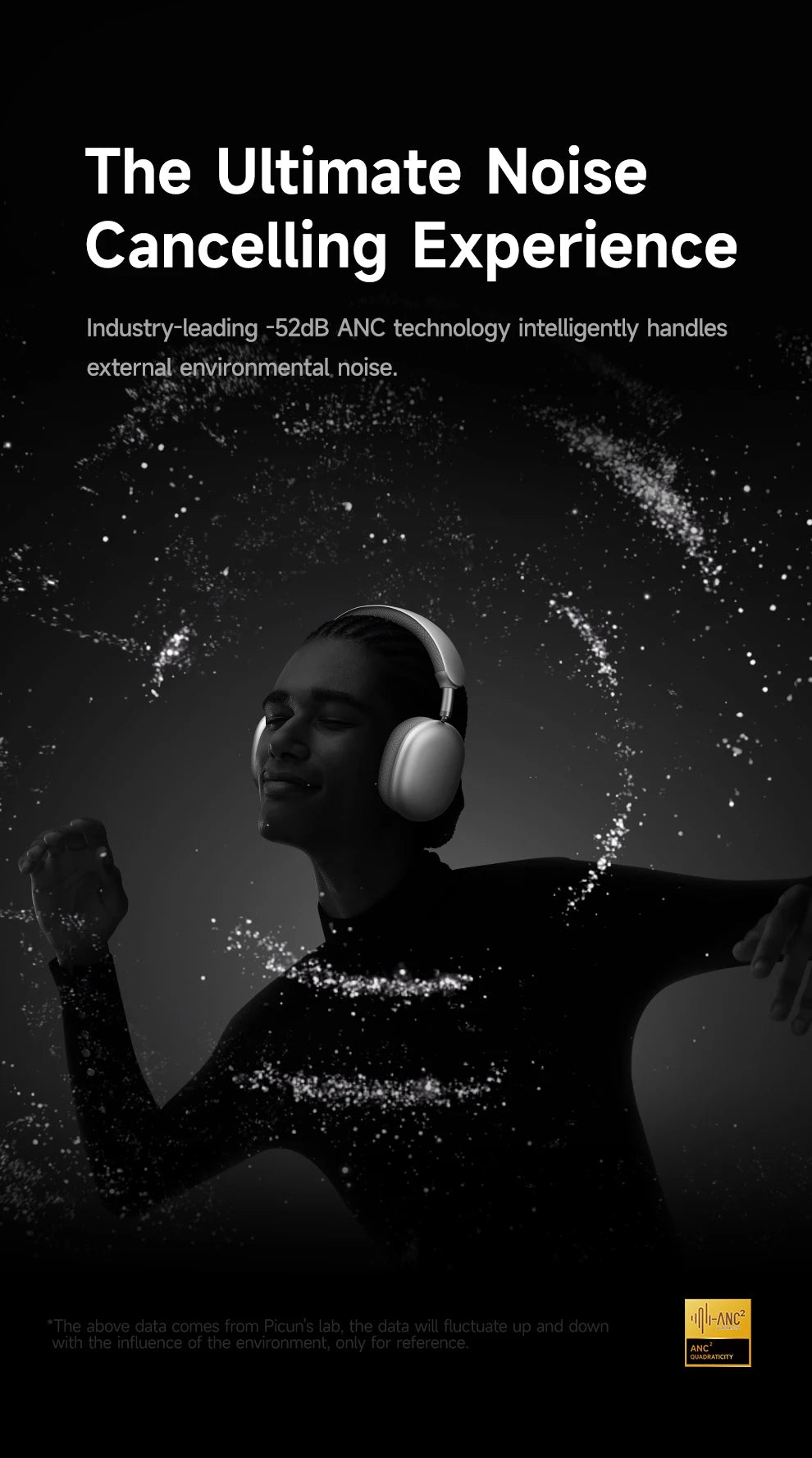 Picun F8 Pro ANC Kabellose Kopfhörer mit Head Tracking, 3D Spatial Audio, -52dB ANC, HIFI Bluetooth-Headset, ENC HD-Mikrofon, niedriger Latenz und App