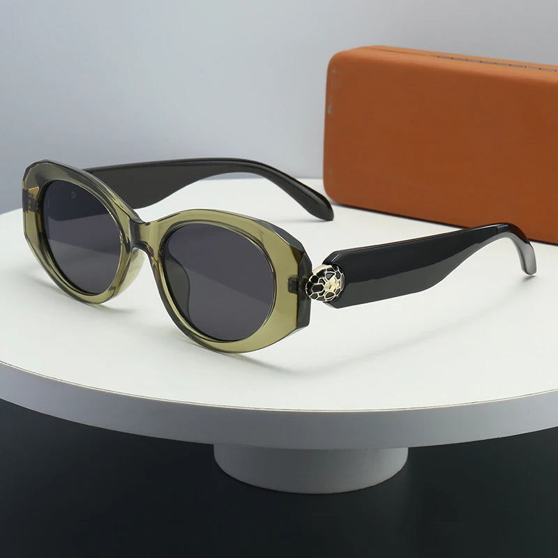2026 New Oval-Shaped Sunglasses with a European and American Style, Featuring a Unique Metal Snake Head Design, Cross-Border Fashion Versatile Sunglasses for Women with a High-End Feel
