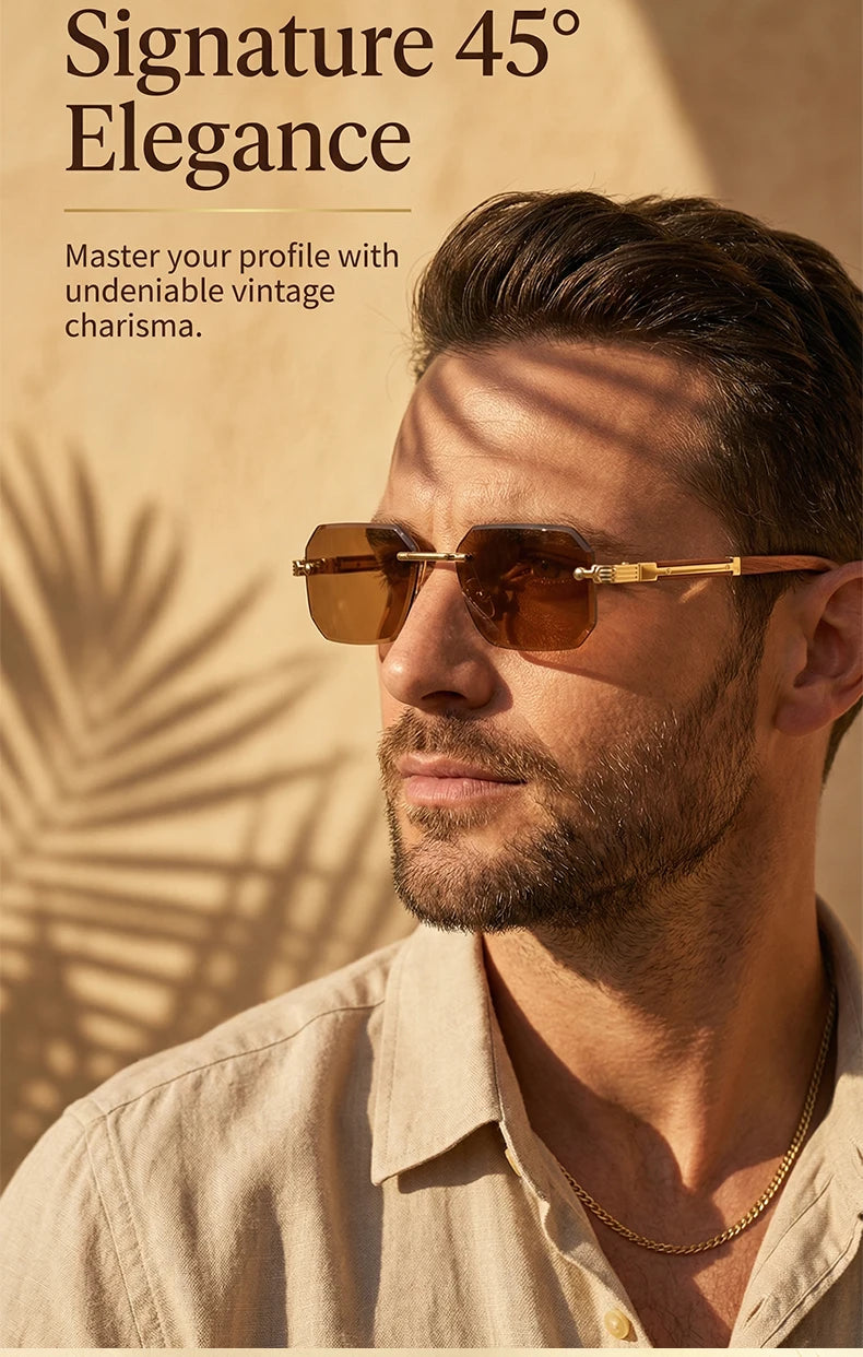 Rimless Rectangle Sunglasses Men 2026 Luxury Design Vintage Geometric Square Sun Glasses Male Retro Punk Eyewear Driving Shades