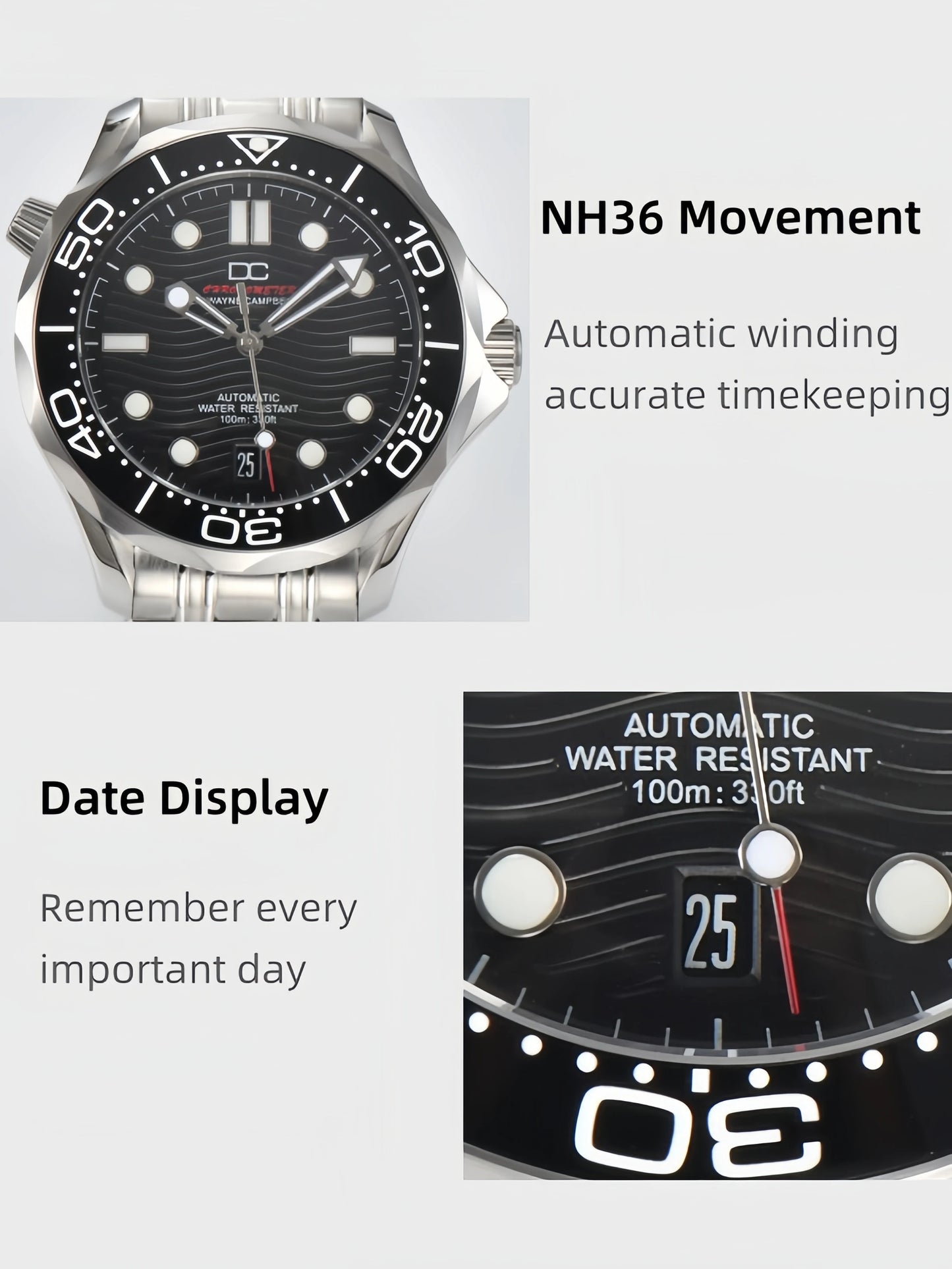 DWAYNE CAMPBELL Reloj mecánico automático de lujo para hombre NH35, bisel de cerámica, resistente al agua, reloj de pulsera clásico de negocios