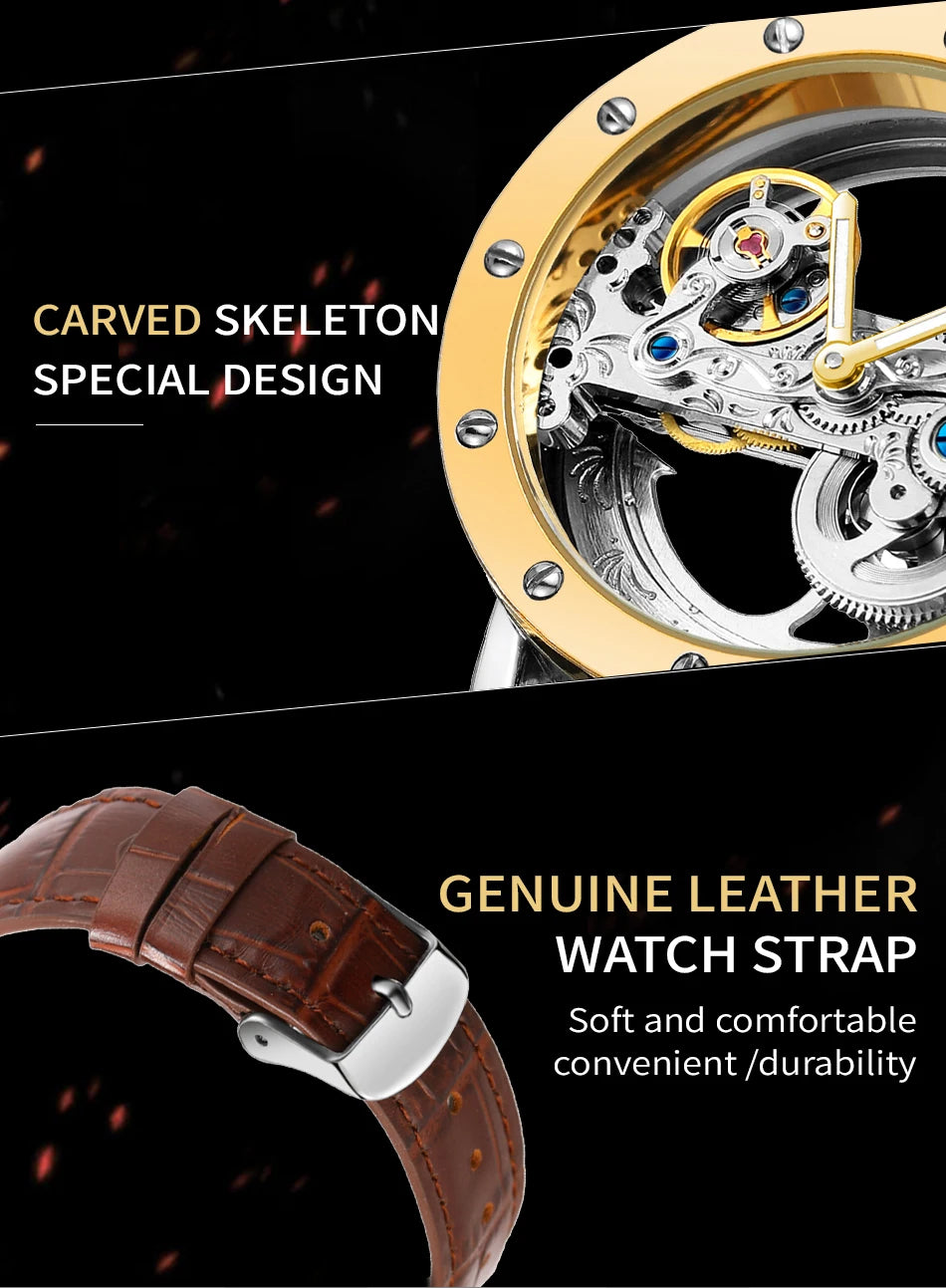 2026 Top Brand Luxury Steel Skeleton Tourbillon Automatic Watch Men Leather Mechanical Waterproof Luminous Elegant Wrist Clock