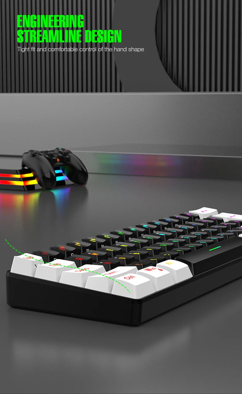 Tastiera meccanica cablata 61 tasti bianca, switch nero e blu, impermeabile, RGB illuminata, kit gaming e ufficio PUBG gamer retroilluminato