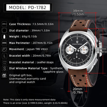 PAGANI DESIGN 2025 New Panda Dial Men Watches Luxury Quartz Watch For Men Japan VK63 Sport Chronograph Sapphire glass Wristwatch