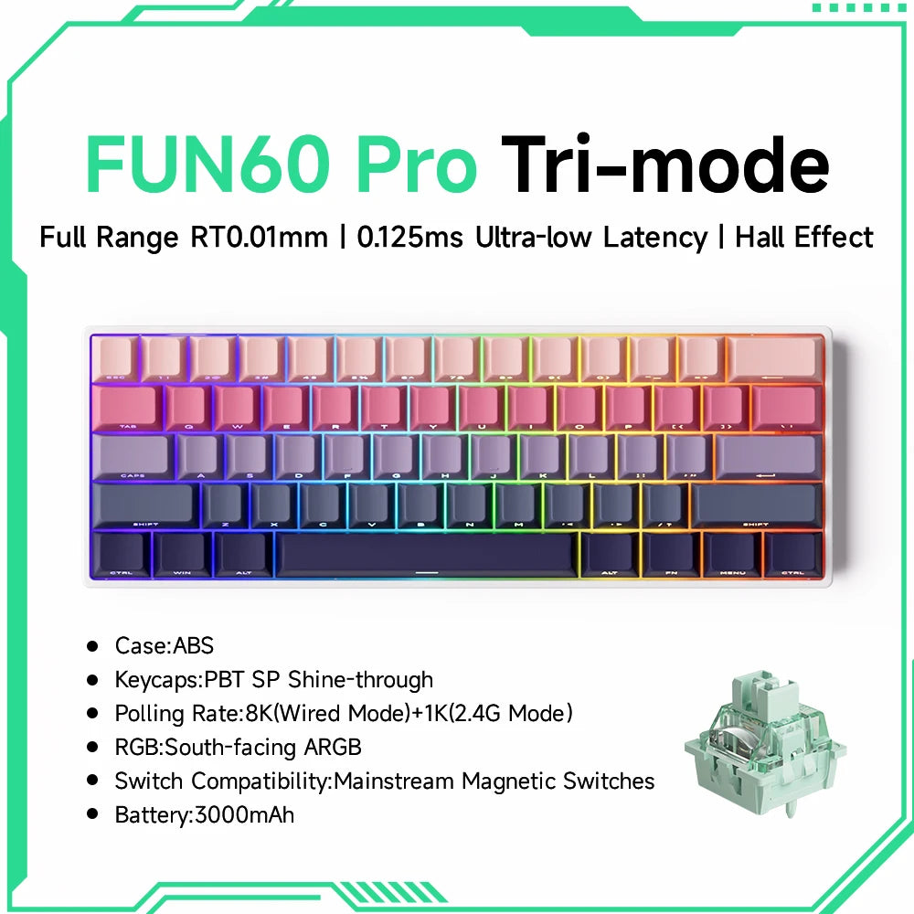 Akko MonsGeek FUN60 mechanische Tastatur mit Magnetschaltern, 60% Gaming-Tastatur, Rapid Trigger 0.01mm, 8K ARGB, HE/TMR Custom-Tastatur