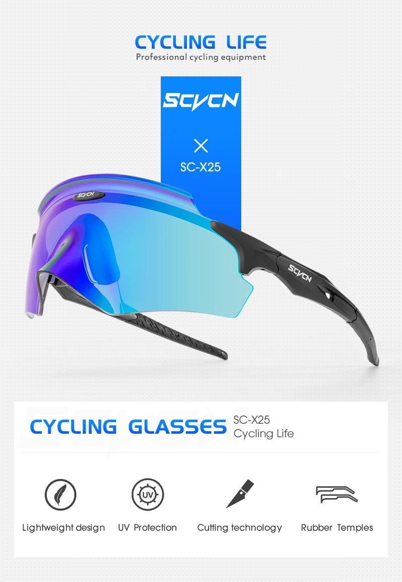 Scvcn Men's Cycling Glasses Outdoor Sport Runing Sunglasses Women MTB Bike Bicycle Goggles Road Riding Fishing Hiking Eyewear