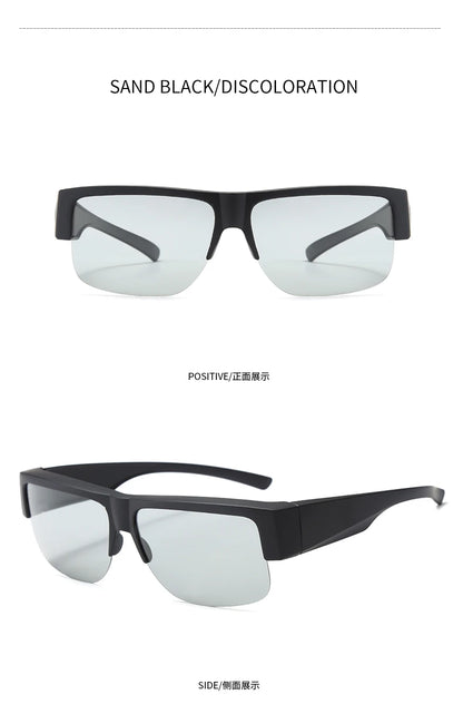 Men For Polarized Sunglasses Myopia Wear Over Prescription Glasses Photochromic Black Lens Half Frame Glasses Vintage Eyewear