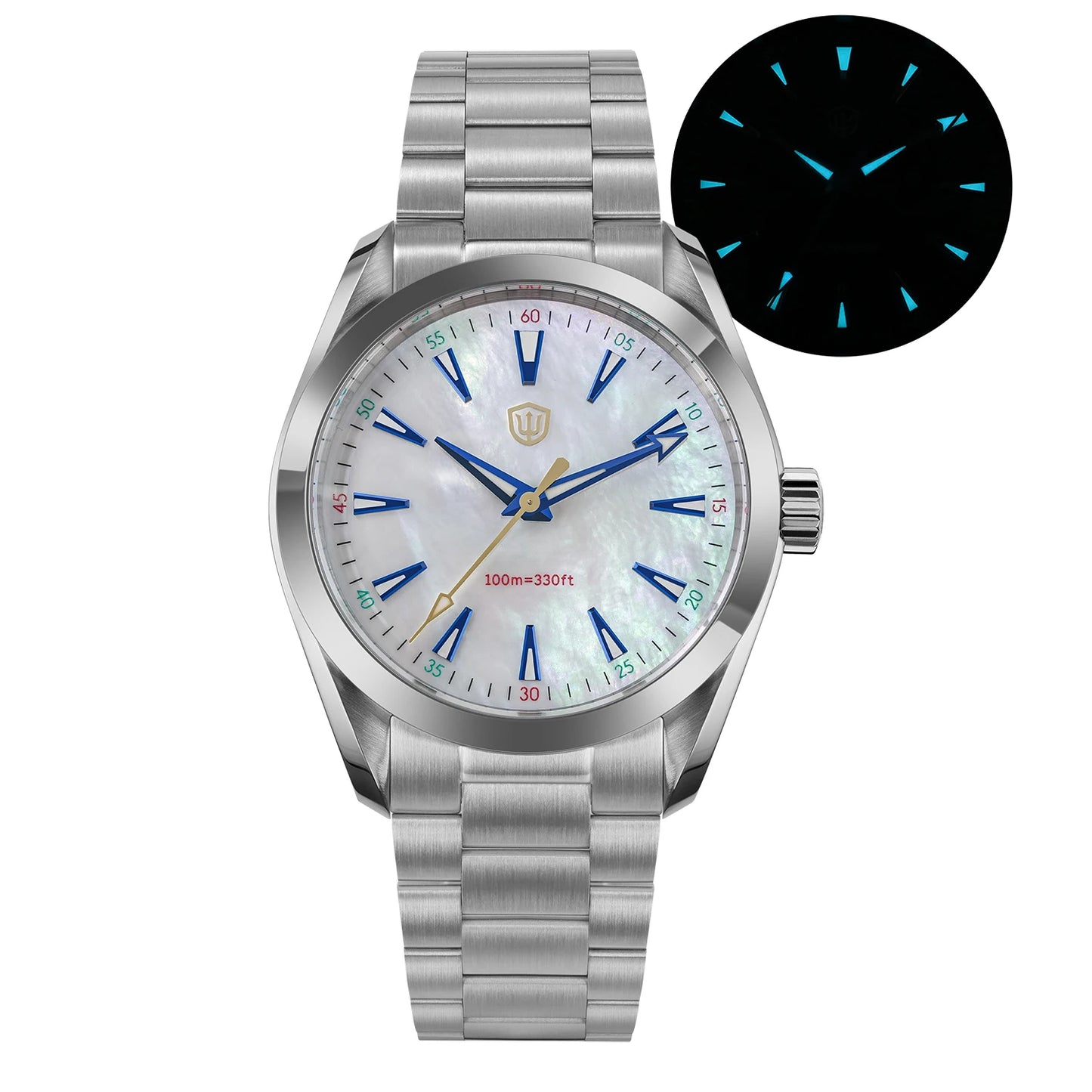 Watchdives WD0006B VH31 Quartz Wristwatches White Mops Dial AR Sapphire Luminous BGW9 100M Waterproof 38Mm Stainless Steel Watch