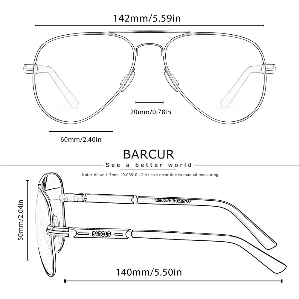 BARCUR Polarized Mens Sunglasses Pilot Sun Glasses for Men Accessories Driving Fishing Hiking Eyewear Oculos Gafas De Sol