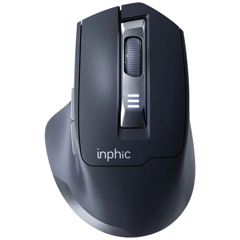 Brezžična miška Inphic M9 z 2.4G USB-sprejemnikom, polnilna prek Type-C, tihimi gumbi, prikazom napolnjenosti in ergonomsko zasnovo – univerzalna pisarniška miška