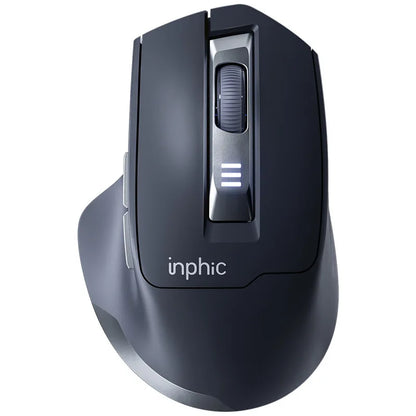 Brezžična miška Inphic M9 z 2.4G USB-sprejemnikom, polnilna prek Type-C, tihimi gumbi, prikazom napolnjenosti in ergonomsko zasnovo – univerzalna pisarniška miška