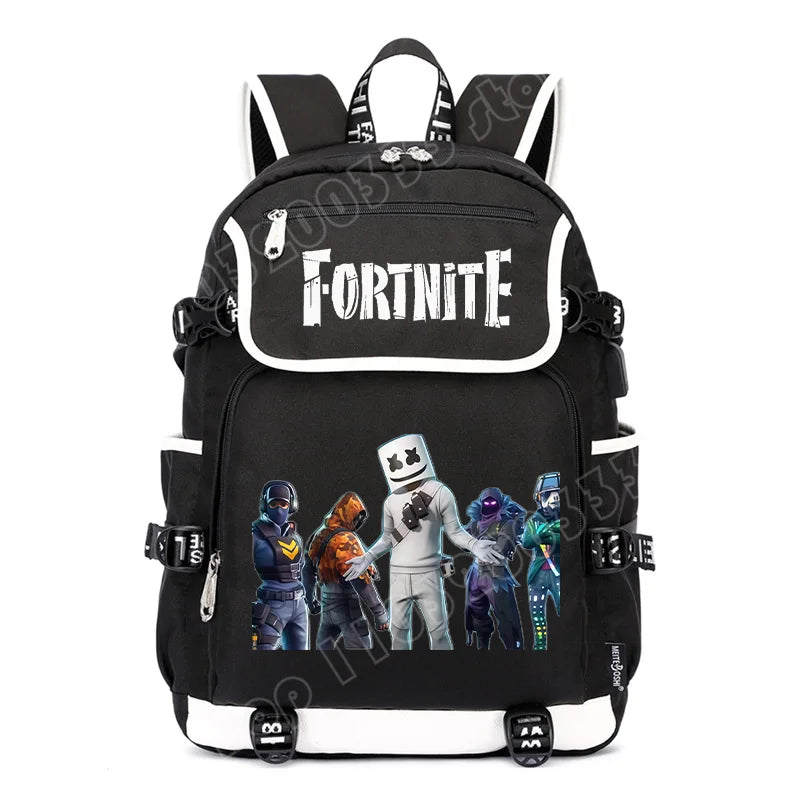 Fortnites Rucksack mit großem Fassungsvermögen, lässige Umhängetasche mit USB-Anschluss, Unisex-Anime-Schultasche für Schüler, neues stilvolles Schreibwaren-Geschenk