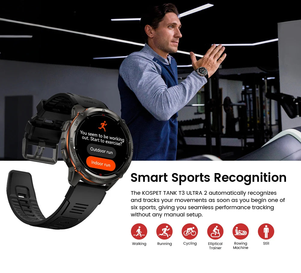 KOSPET TANK T3 Ultra 2 GPS Smart Watch for Men Bluetooth Call 5ATM IP69K Waterproof Men's Watch Stainless Steel Health Monitor