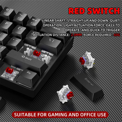 H61K USB-Type C Wired Mechanical Keyboard Red Switch RGB Backlit 61 Keys English Spanish Wired Keyboard for Game Office