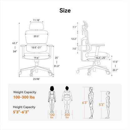 NEWTRAL NT001 Ergonomic Chair Adaptive Lower Back Support 3 Recline Angle Adjustable Backrest Armrest Headrest Nylon Base