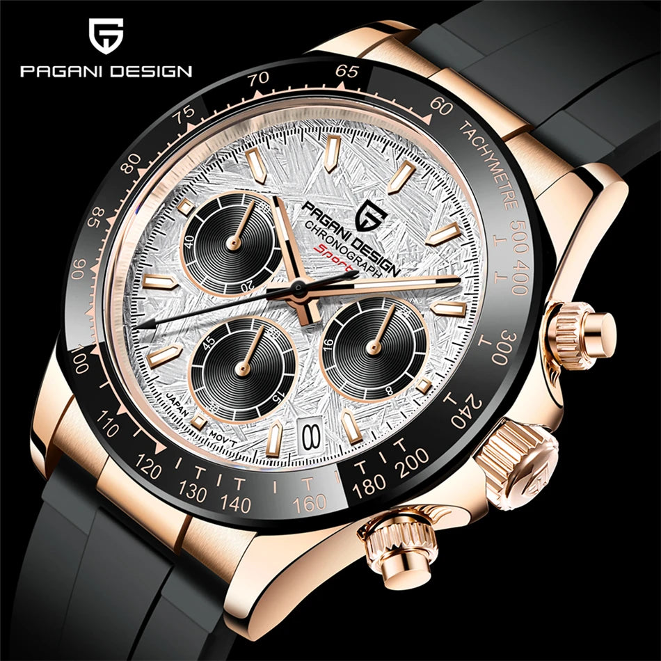 PAGANI DESIGN V2 40MM Meteorite dial Men Quartz Watches Sapphire Retro Chronograph  Waterproof Watch For Men Reloj0 hombr