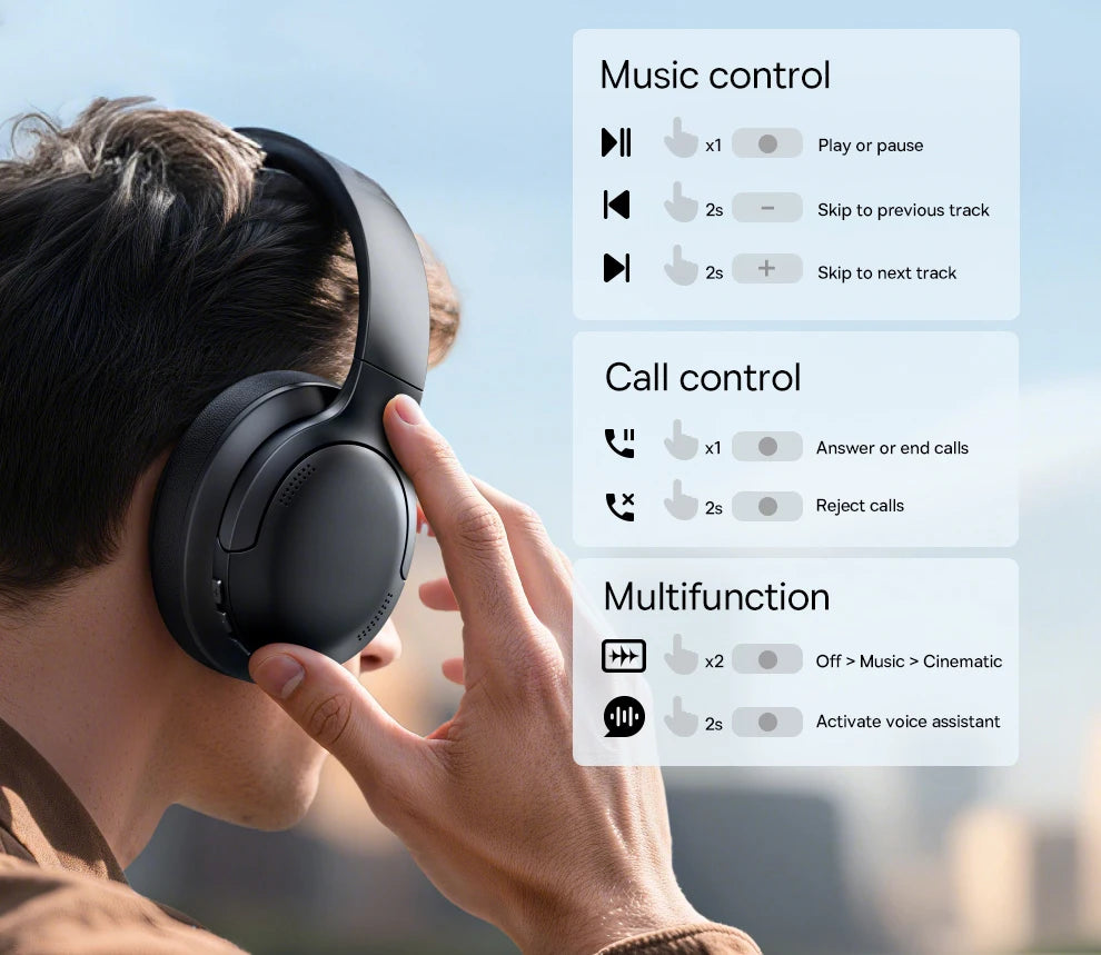 Baseus BH1 Lite Bluetooth 6.0 Wireless Headphones with Super Bass, ENC Clear Calls, 80H Playtime, Over Ear Headset for Gaming & Music