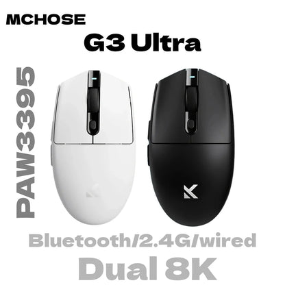 MCHOSE G3 Ultra Wireless Gaming Mouse Tri-Mode PAW3395 26000 DPI, 8K Polling Rate, 64g Ultra-Lightweight Wireless Gaming Mouse for PC, Laptop & Office