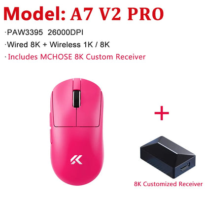MCHOSE A7 V2 Ultra / Pro lahka brezžična gaming miška z dvojnim 8000Hz, PAW3950 TI, 42000DPI, za PC e-športne igralce