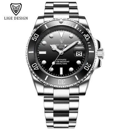 LIGE New Fashion Men's Mechanical Wristwatches Business Watch Men Waterproof Sport Automatic Watch For Men Relogios Masculino