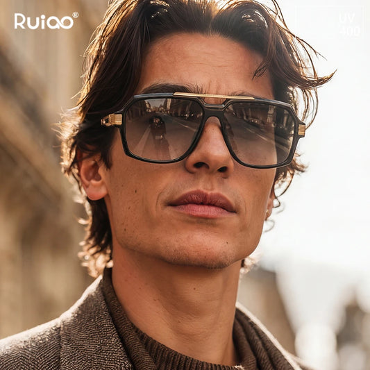 Ruiao Double-Bridge Pilot Sunglasses UV400 Fashion Gradient Shades Metal Frame Unisex Sun Glasses for Men And Women Driving