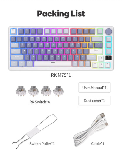 RK ROYAL KLUDGE M75 2.4G Wireless/Bluetooth/USB-C Mechanical Keyboard 81 Keys RGB Hot-Swappable Gasket Gamer Keyboard with Screen
