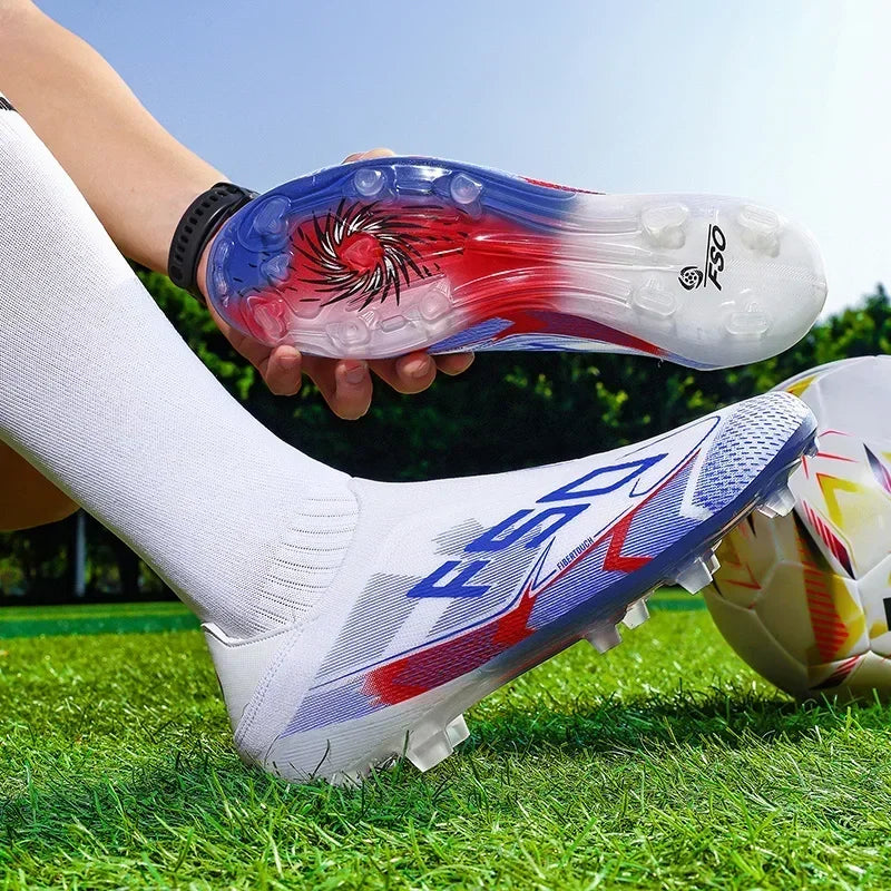 Nouvelles chaussures de football pour hommes, crampons mi-montants de haute qualité, légères, antidérapantes, pour l'extérieur et l'entraînement sur gazon, modèle très vendu