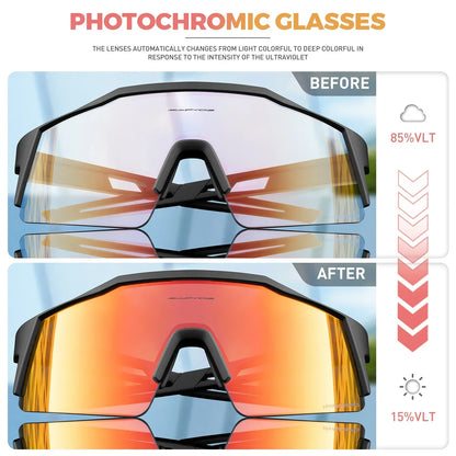 KAPVOE Photochromic Cycling Sunglasses for Men Glasses Fashion Mountain Bicycle Road Speed Cool Goggles Sports MTB Bike Eyewear