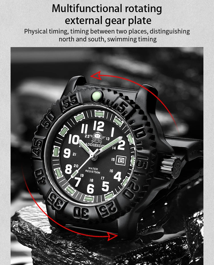 ADDIESDIVE 2023 Men's Sports Watch Military Sports Luxury Rotating Bezel Luminous Watch Nylon Strap 50m Waterproof Quartz Watch