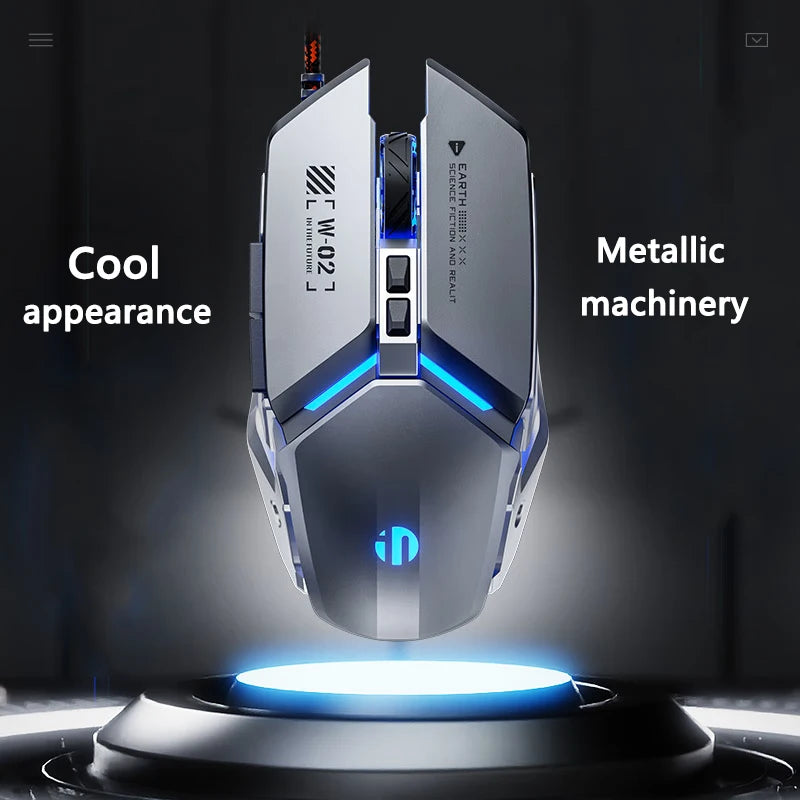 Inphic W2 2. generace USB kabelová herní myš, tiché kliknutí, kovový styl, 6 tlačítek s programováním maker, 8800DPI