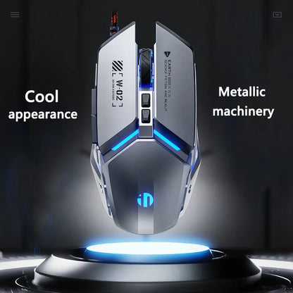 Inphic W2 2. generace USB kabelová herní myš, tiché kliknutí, kovový styl, 6 tlačítek s programováním maker, 8800DPI