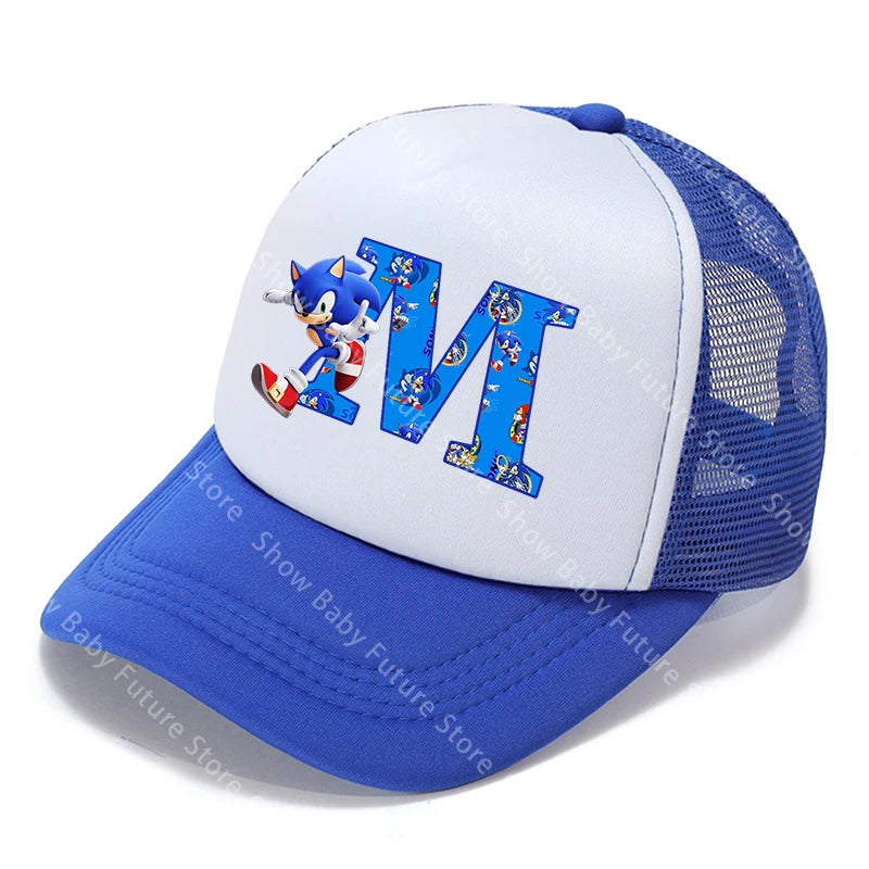 Cartoon Letters A-Z Sonics Boys Girls Baseball Caps Adult Outdoor Sports Breathable Mesh Hat Cute Anime Sunbonnet Birthday Gifts