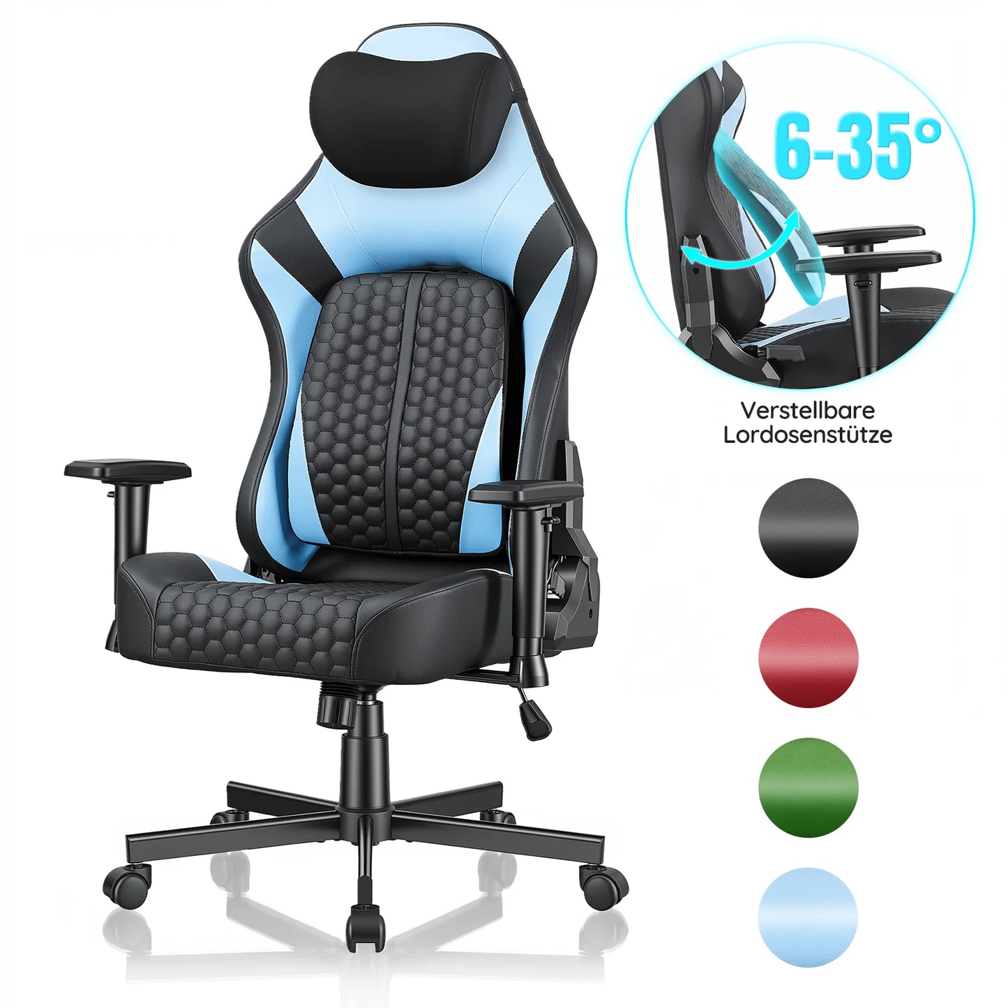 Devoko Gaming chair with 6-35 ° adjustable lumbar support, thickened and wide seat cushion, ergonomic desk chair