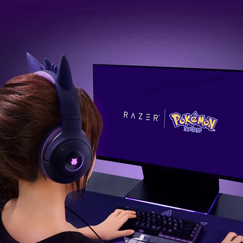 Razer Pokémon Gengar Edition Kraken Kitty V2 RGB Gaming Headset – USB Wired, TriForce 40mm Drivers, HyperClear Cardioid Microphone Gaming Headphones