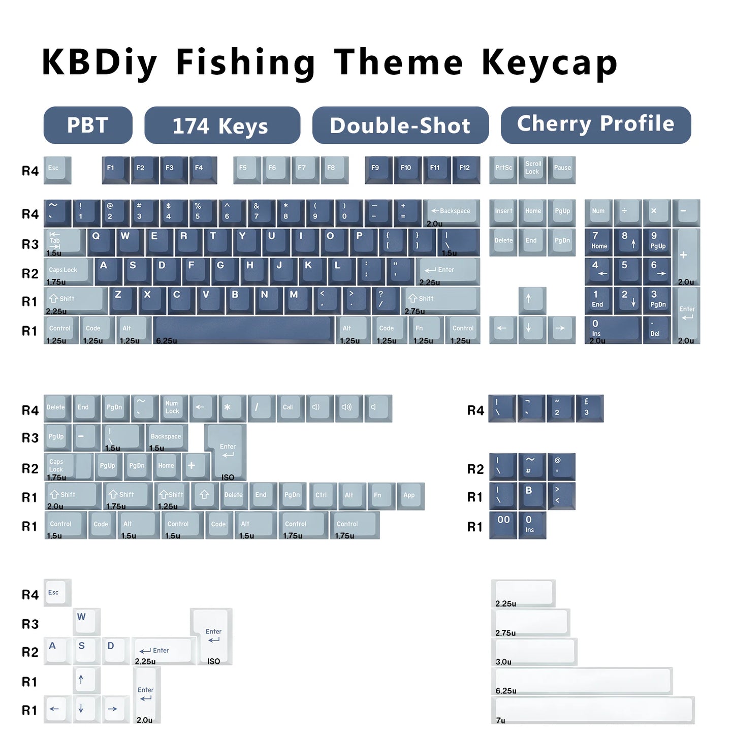 KBDiy 174 Keys/Set PBT GMK Apollo Keycap Double Shot Minimalist ISO Cherry Profile for Game Mechanical Keyboard Keycaps for MX