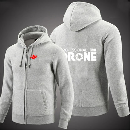 Produit gaming premium Fraquane, Dji Professional Pilot Drone Spring Autumn Casual Men's Solid Color Zipper Pullover Hoodie Coats Sportswear Fashion Long Sleeve