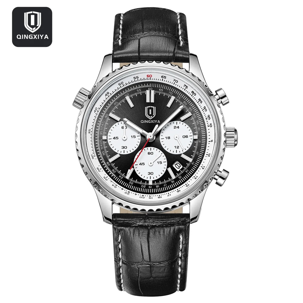 QINGXIYA Luxury Man Watch Quartz Waterproof Luminous Date Chronograph Leather Men Wristwatch Military Sports Men's Watches Reloj