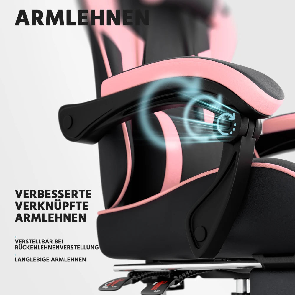 Ergonomic Computer Gaming Chair with Waist Support, Breathable PU Leather Office Chair, Seat Height and Backrest Adjustable