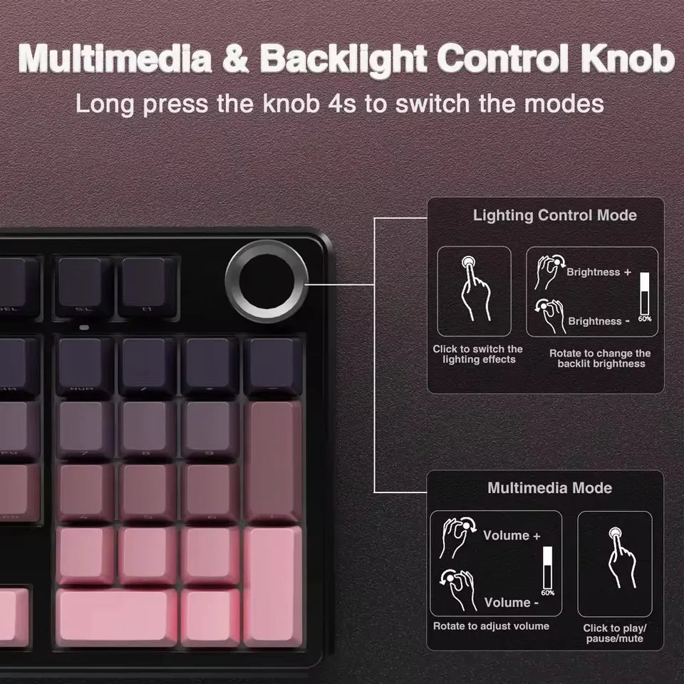 AULA F99 Pro E-Sports-Gaming-Tastatur, mechanisch, Tri-Mode, RGB, Hot-Swappable, 96 %, PBT, anpassbar, kabellos, mit Media-Knob