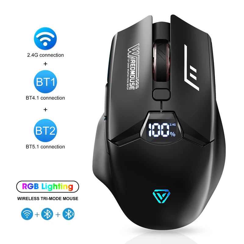 Ασύρματο ποντίκι Bluetooth διπλής λειτουργίας με έξυπνη οθόνη, αθόρυβη φόρτιση, για γραφείο, gaming και tablet, φορητό και καθολικής συμβατότητας