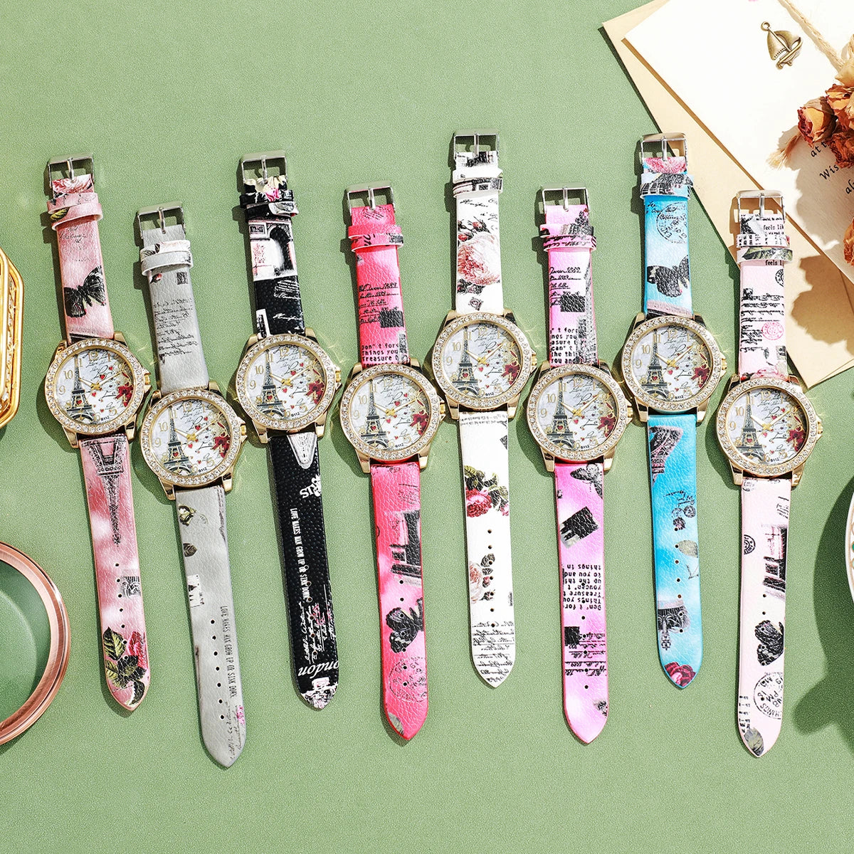 Fashion Flowers Women Watches Ladies Leather Strap Analog Quartz Watch Reloj Mujer Girls Clock Gift