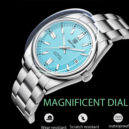 BENYAR 39mm Automatic Mechanical Watch Seagull Movt Men Stainless Steel 100M Waterproof Clock BWG-9 Luminous Reloj Hombre