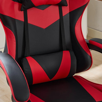 360 ° - Swivel Ergonomic Racing Design Gaming Chair Leather, Headrest and Lumbar Support for Office and Gaming - Black&Red