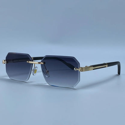 Rimless Rectangle Sunglasses Men 2026 Luxury Design Vintage Geometric Square Sun Glasses Male Retro Punk Eyewear Driving Shades