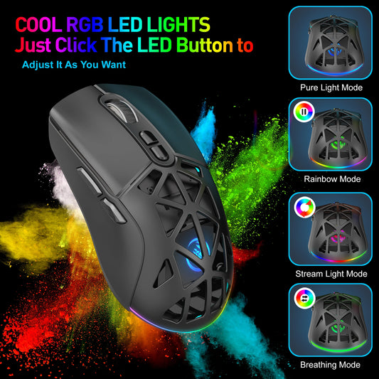 HXSJ T26 Dual Mode Wireless Gaming Mouse, Bluetooth 5.1 & 2.4G Rechargeable Gaming Mouse, 4800 DPI Ergonomic Optical Mouse for Laptop & PC