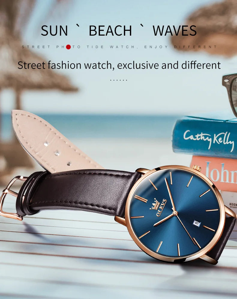 OLEVS 5869 Men's Watch Japan Quartz Movement Thin Case Fashion Waterproof Watch For Men Calendar Simple Original Male Wristwatch