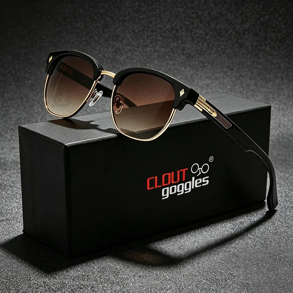 CLOUT GOGGLES Business Sunglasses Male Female Metal Polygon Rivet Half Frame Outdoor Driving Ultraviolet Protection Sun Glasses