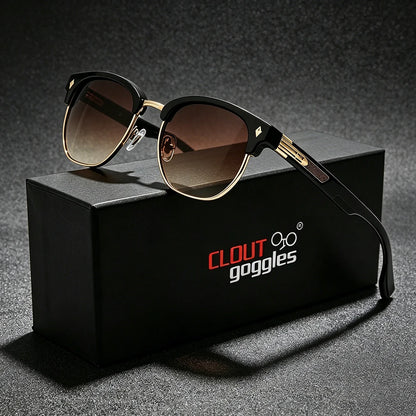 CLOUT GOGGLES Business Sunglasses Male Female Metal Polygon Rivet Half Frame Outdoor Driving Ultraviolet Protection Sun Glasses
