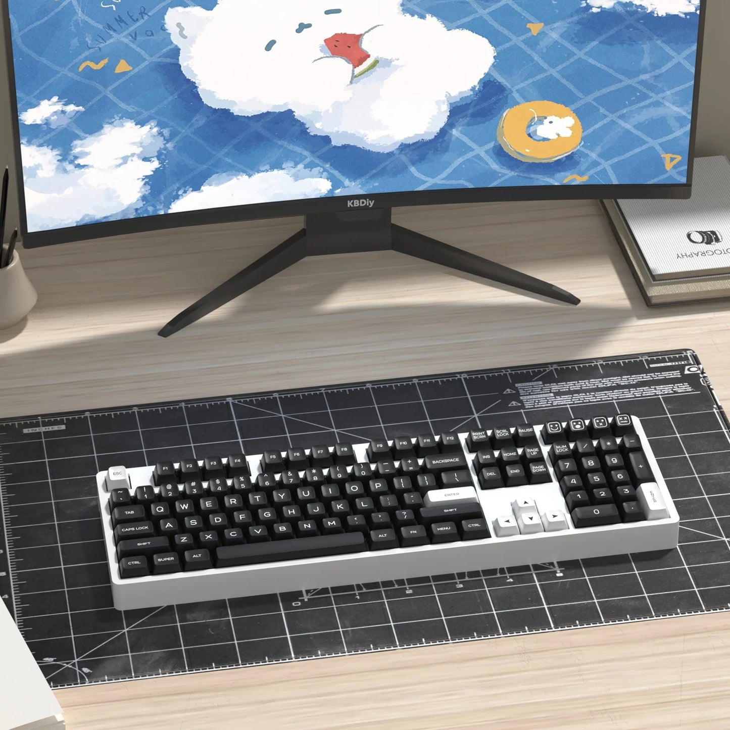 KBDiy 161 Keys/Set PBT SA Profile GMK Keycaps for Mechanical Keyboard Black And White Double Shot Keycap Custom ISO for K500
